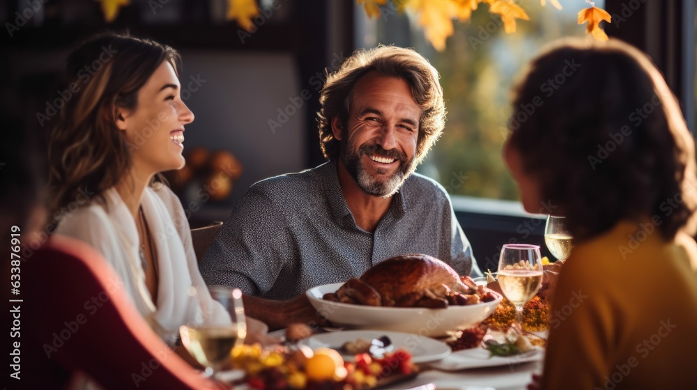 Happy family at Thanksgiving dinner