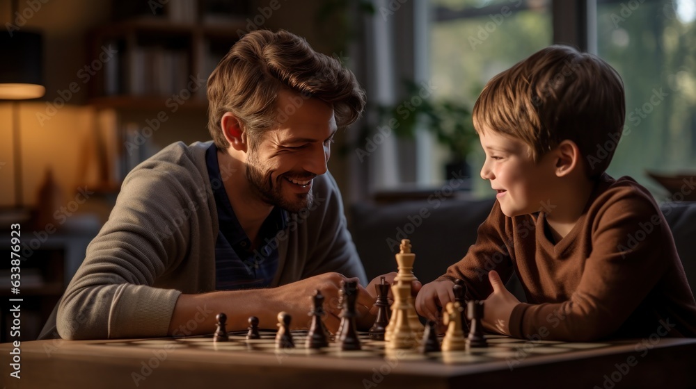 Dad and child playing chess