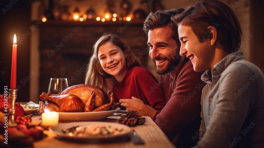 Happy family at Thanksgiving dinner