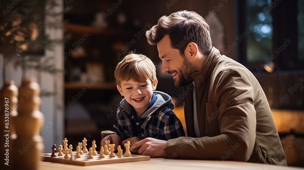 Dad and child playing chess