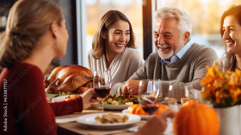 Happy family at Thanksgiving dinner