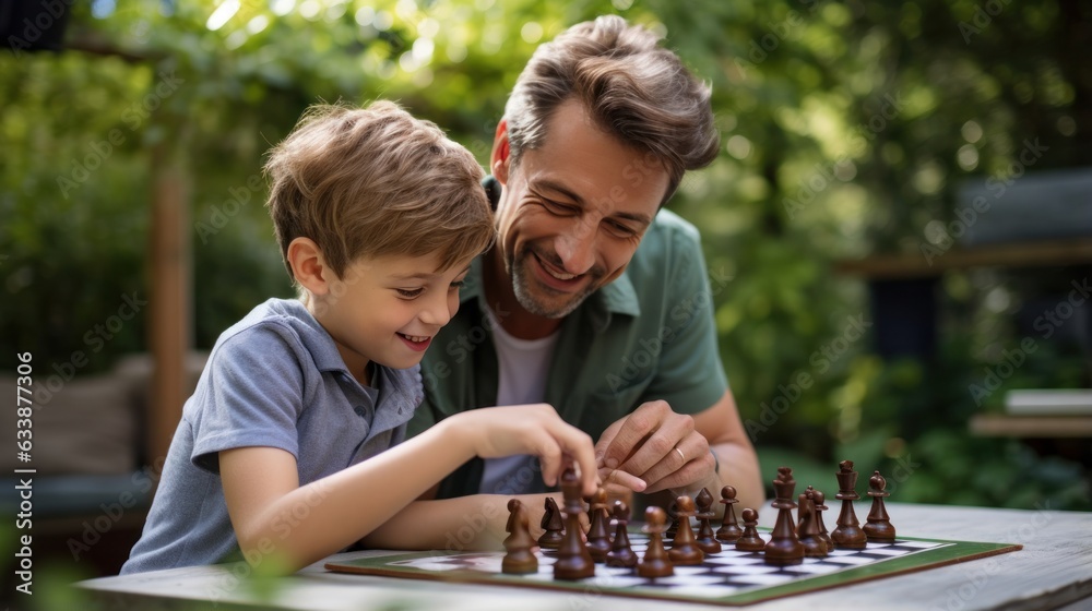 Dad and child playing chess