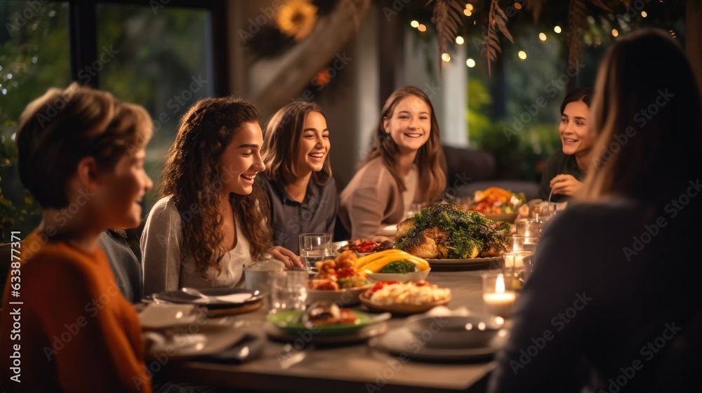 Happy family at Thanksgiving dinner