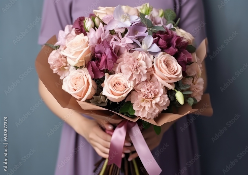 Woman holding flower bouquet