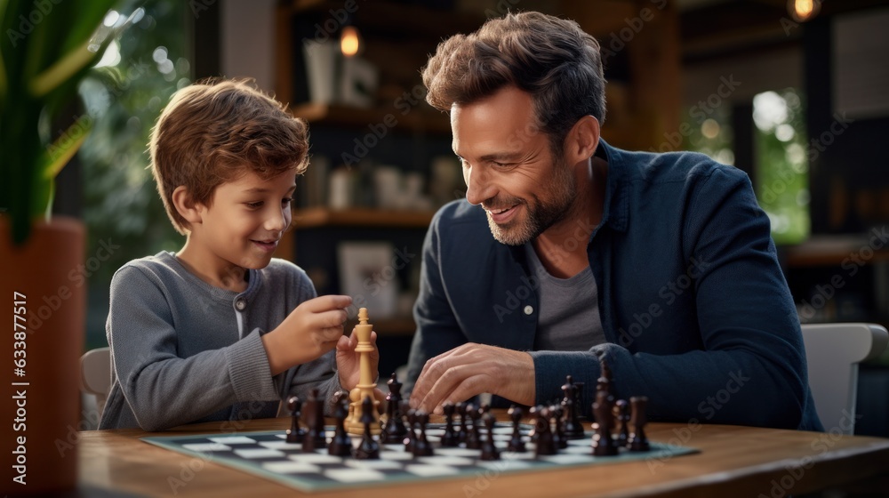 Dad and child playing chess