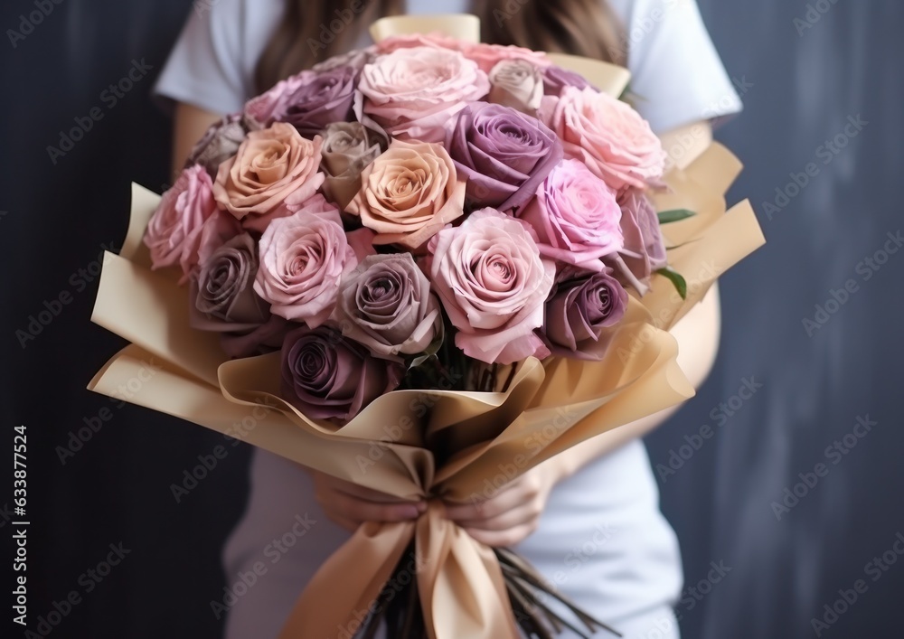 Woman holding flower bouquet