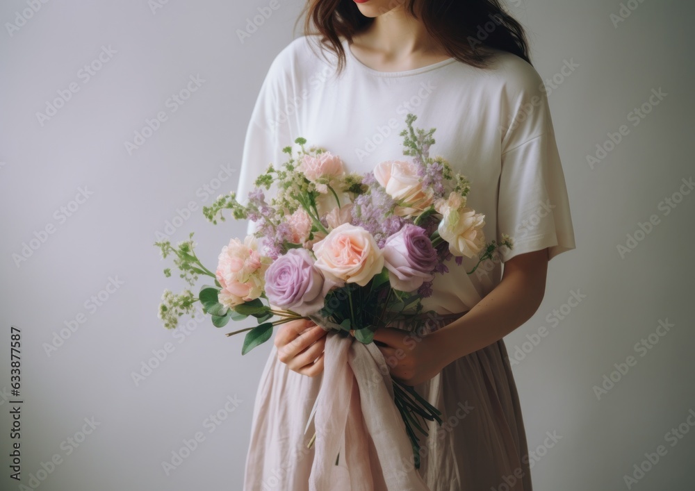 Woman holding flower bouquet