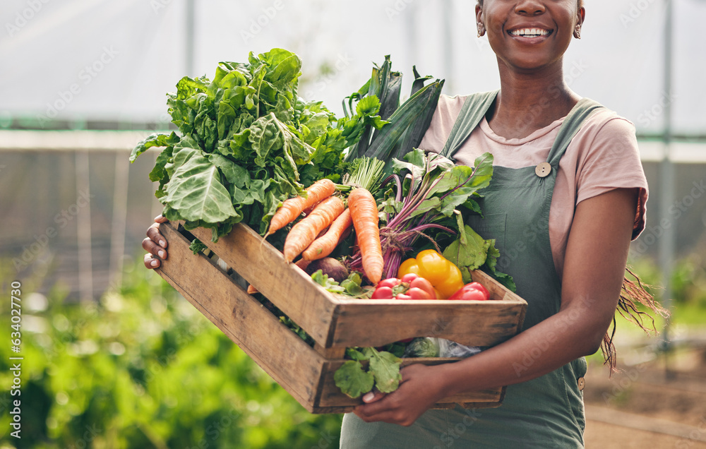 Woman, agriculture and vegetables in greenhouse for farming, supply chain or agro business with prod