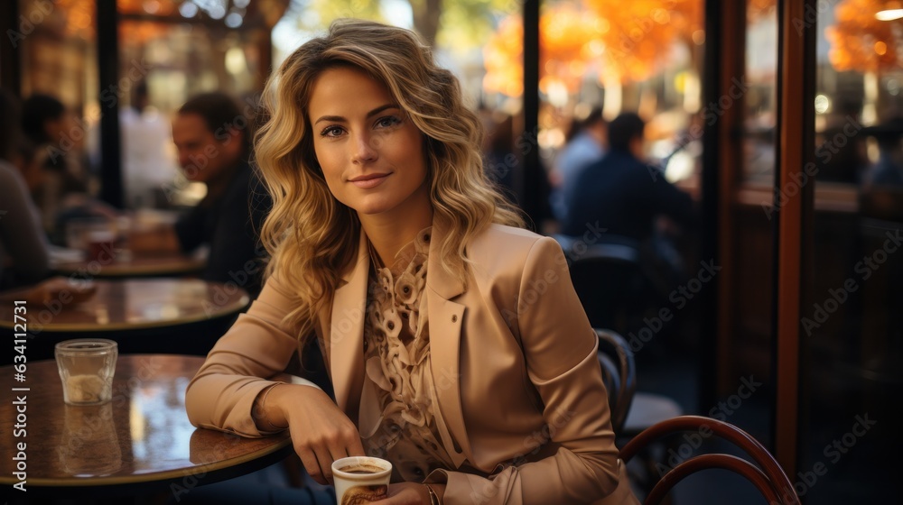 Beautiful business woman in coffee shop