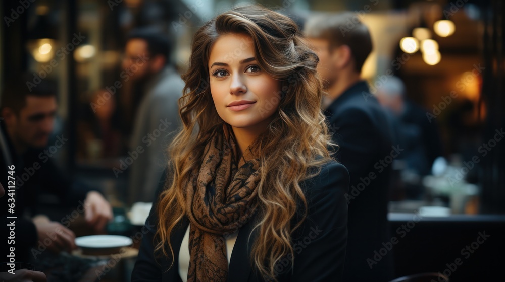 Beautiful business woman in coffee shop