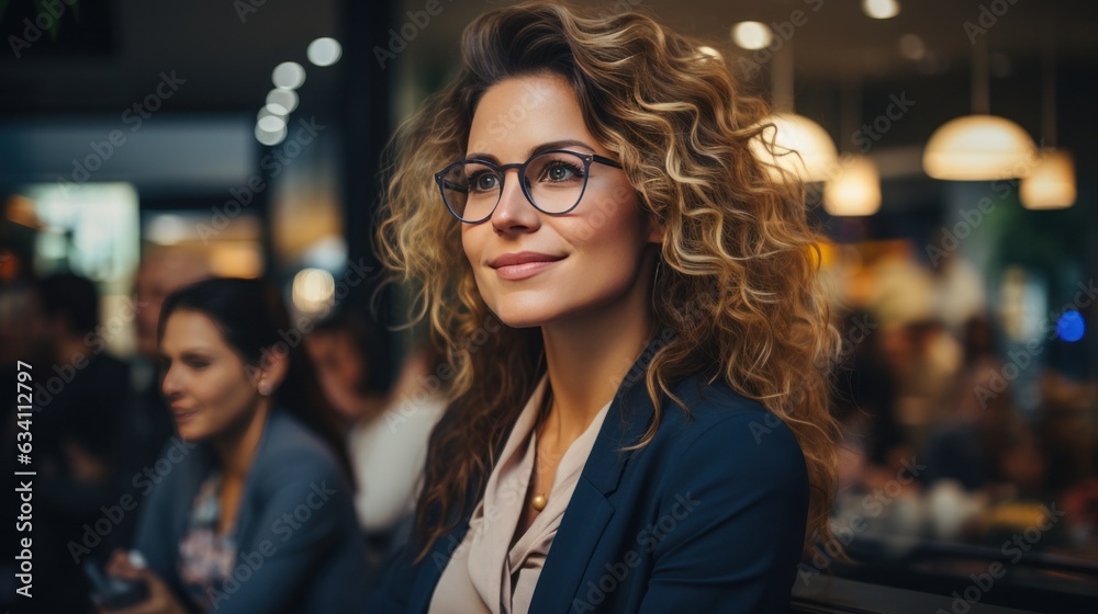 Beautiful business woman in coffee shop