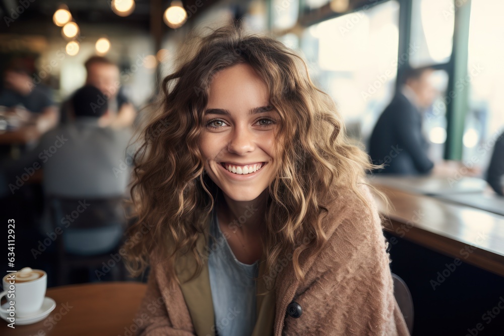 Beautiful business woman in coffee shop