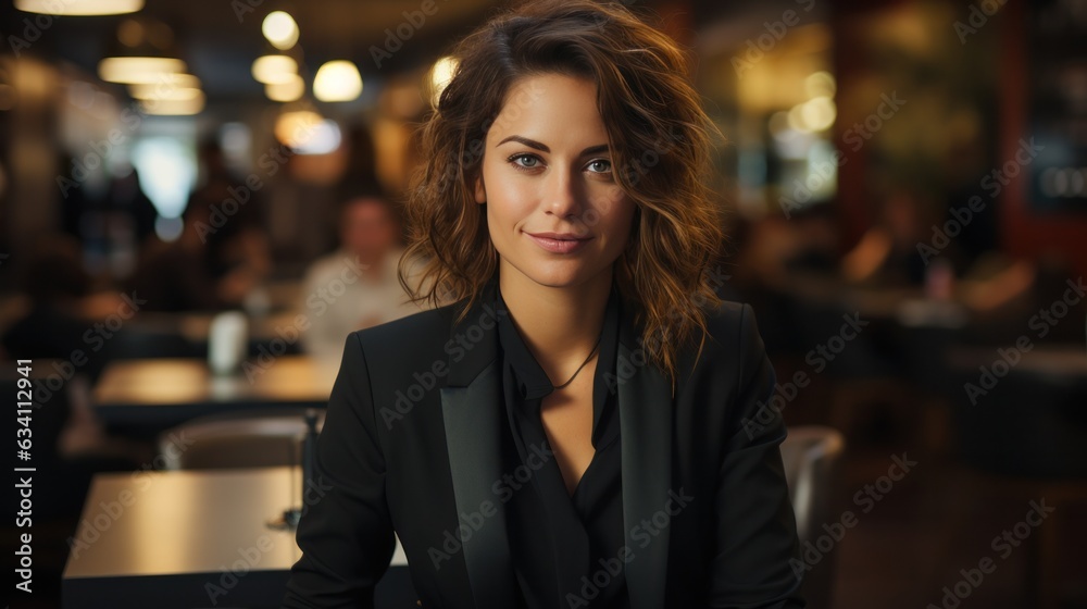 Beautiful business woman in coffee shop