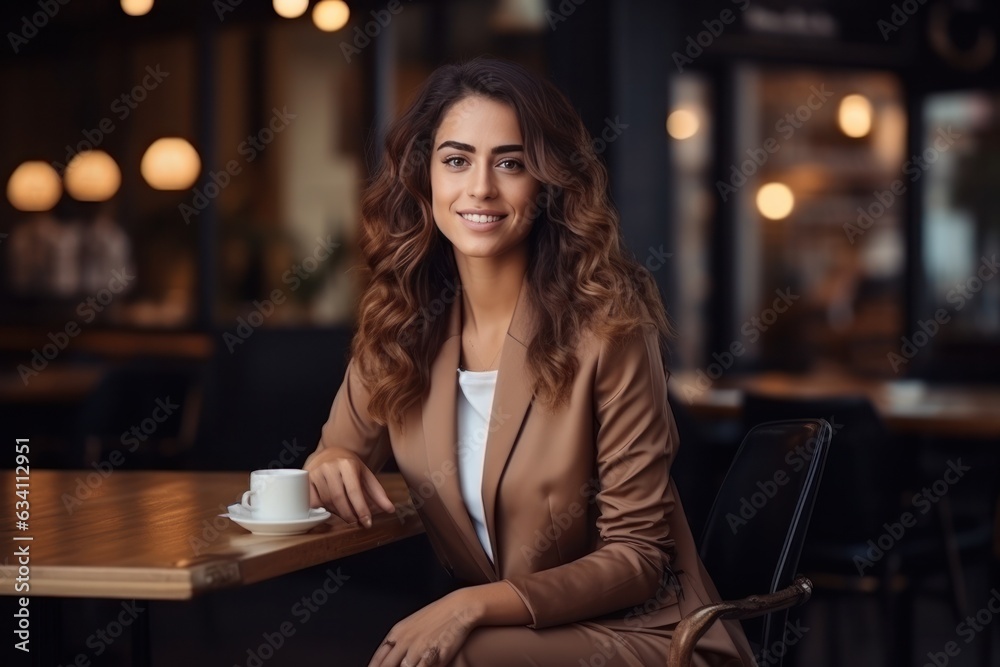 Beautiful business woman in coffee shop