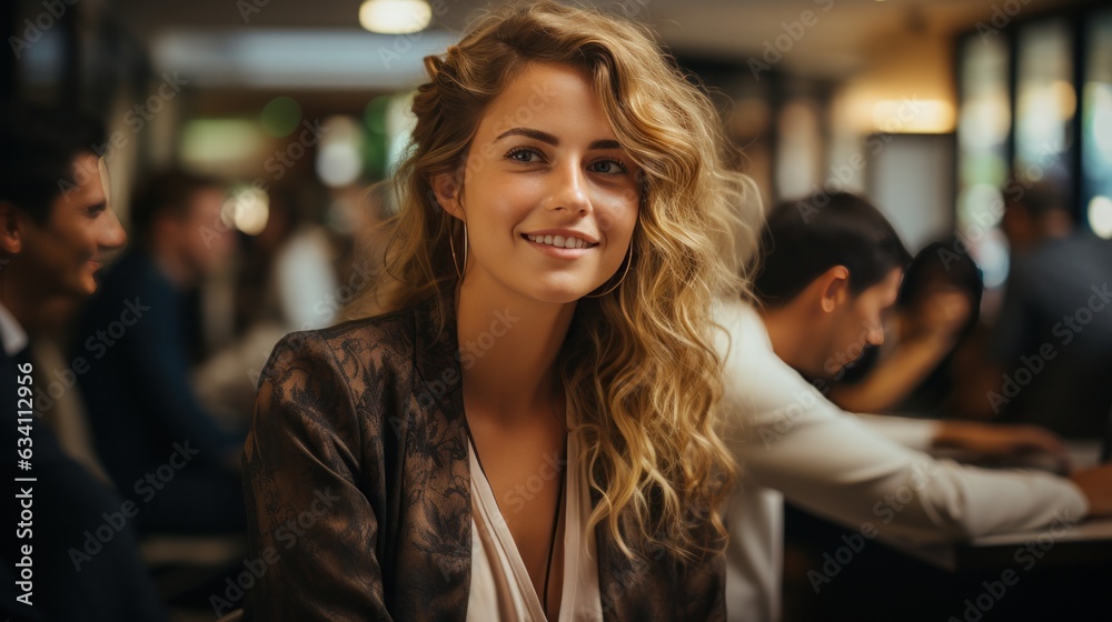 Beautiful business woman in coffee shop