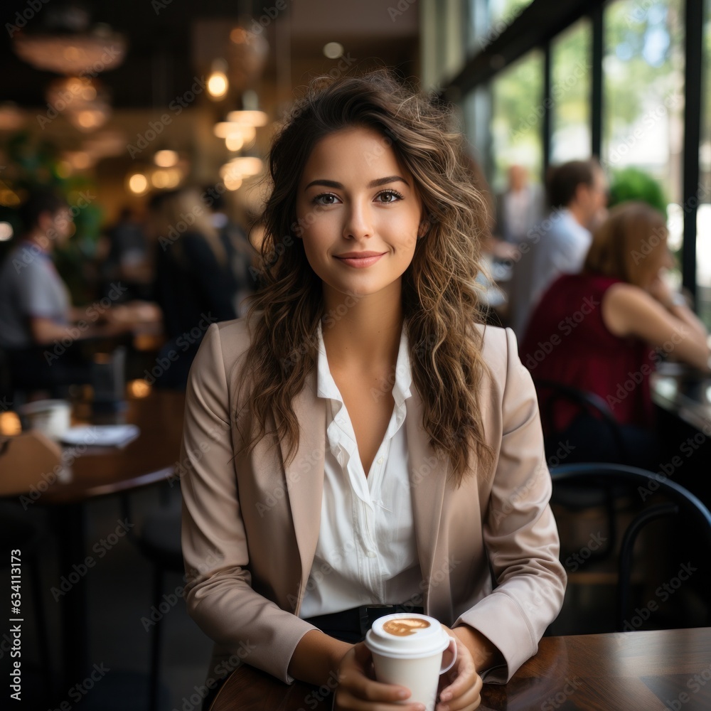 Beautiful business woman in coffee shop