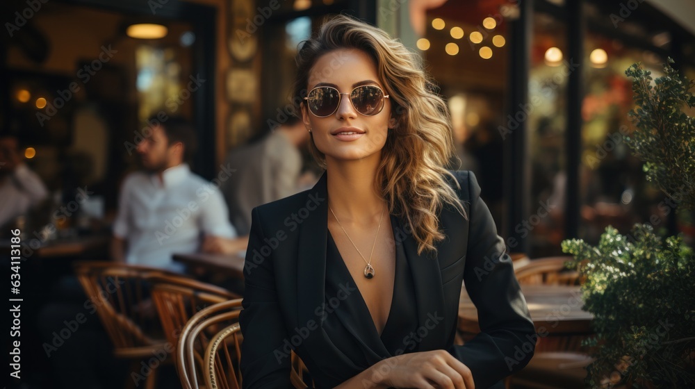 Beautiful business woman in coffee shop