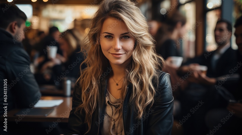 Beautiful business woman in coffee shop