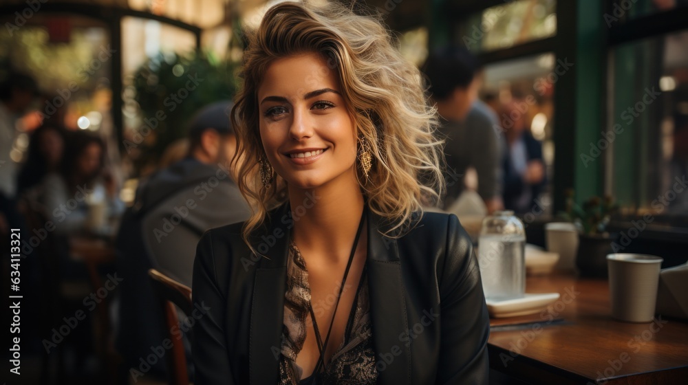 Beautiful business woman in coffee shop