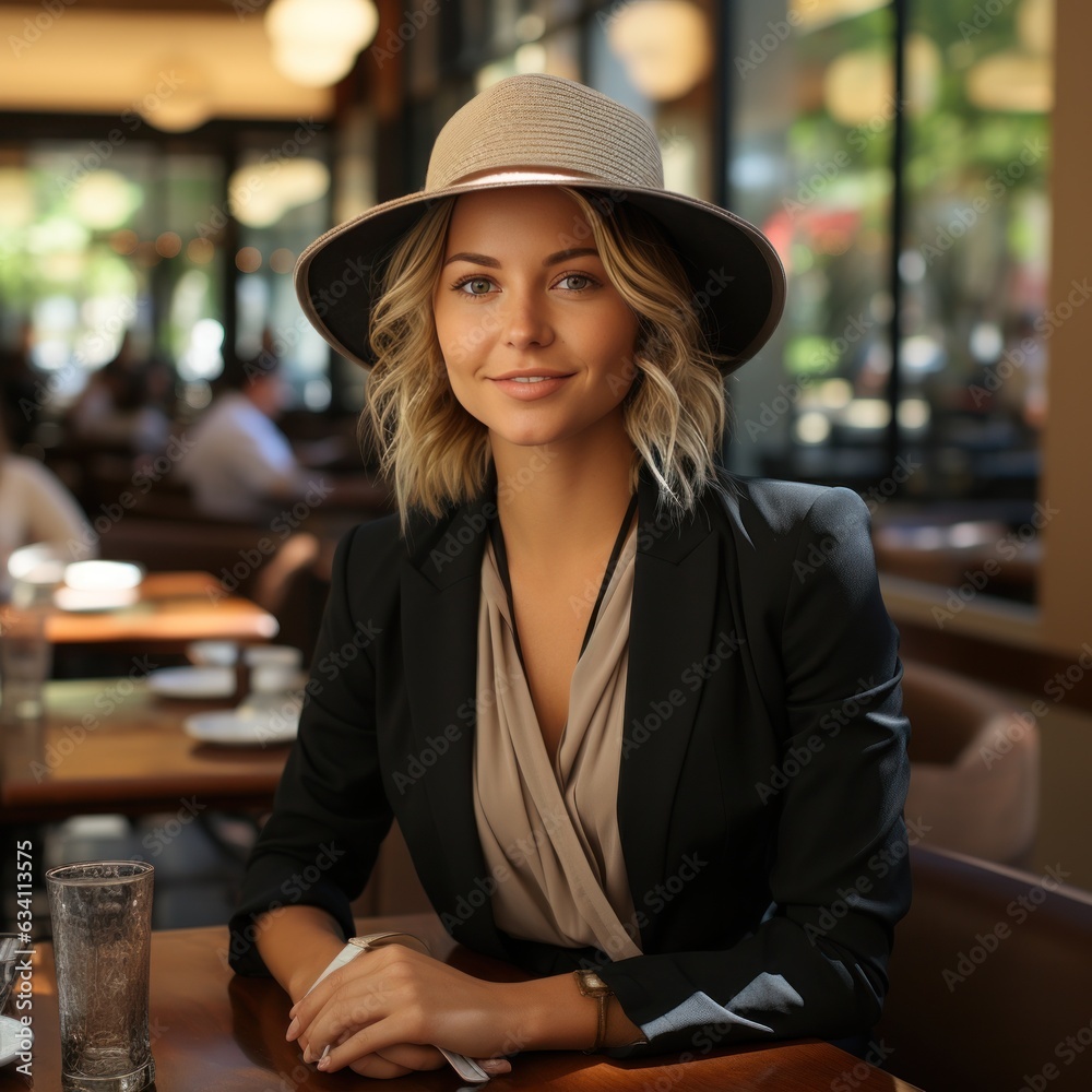 Beautiful business woman in coffee shop