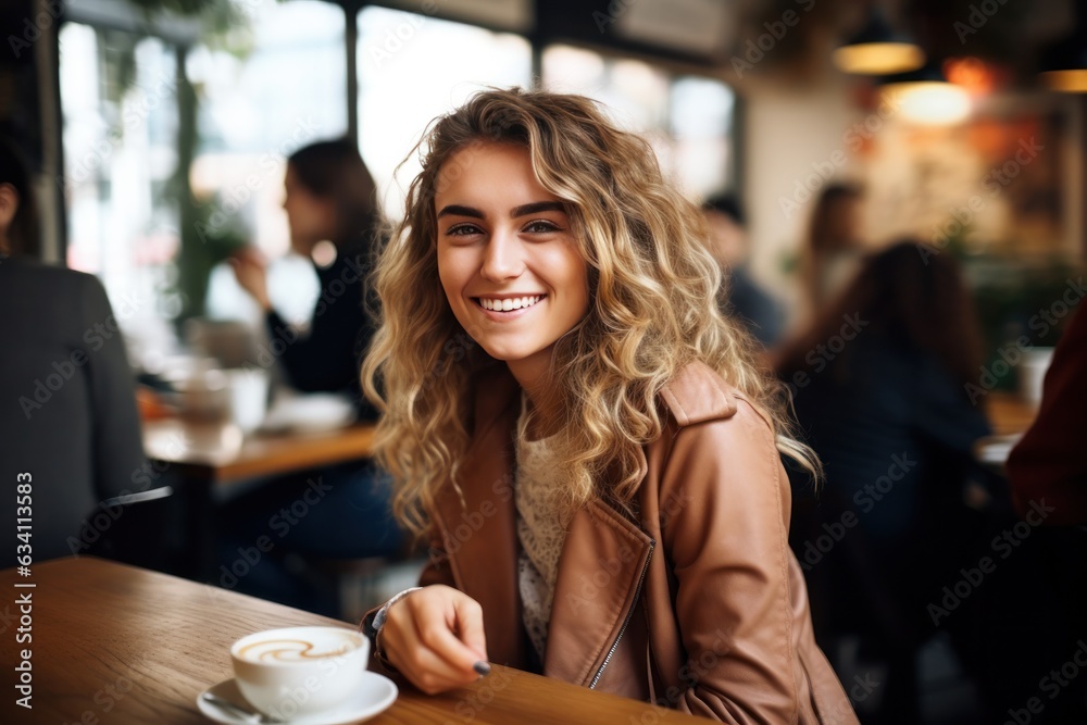 Beautiful business woman in coffee shop