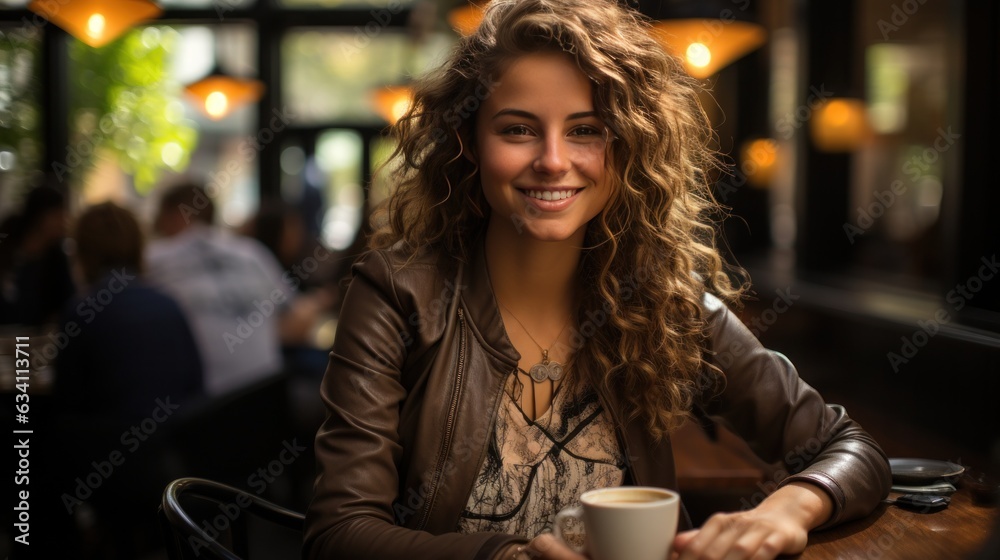 Beautiful business woman in coffee shop