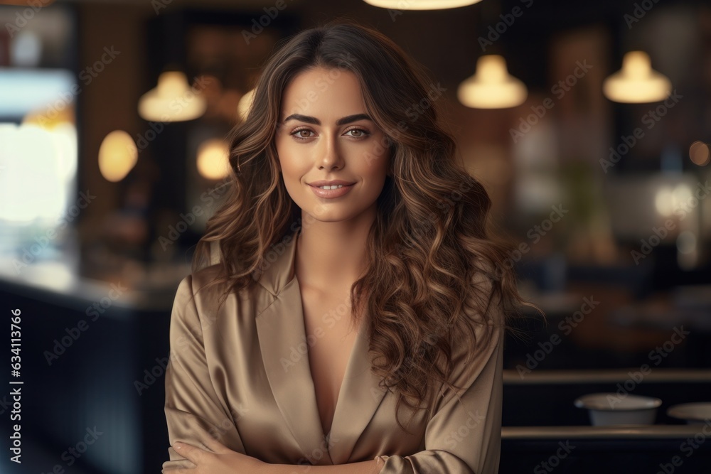 Beautiful business woman in coffee shop