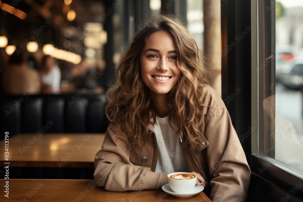 Beautiful business woman in coffee shop