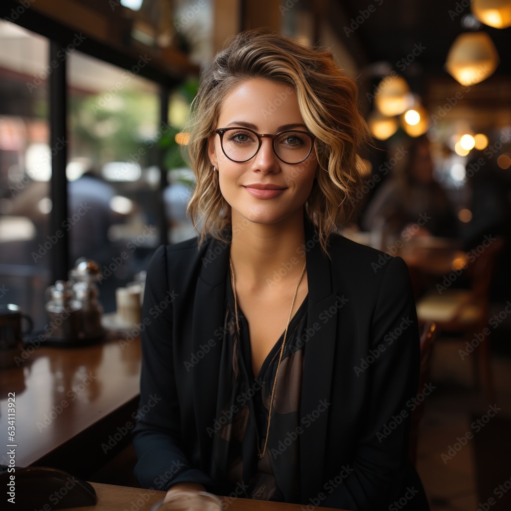 Beautiful business woman in coffee shop