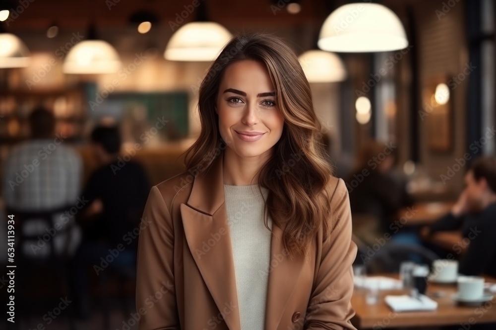 Beautiful business woman in coffee shop