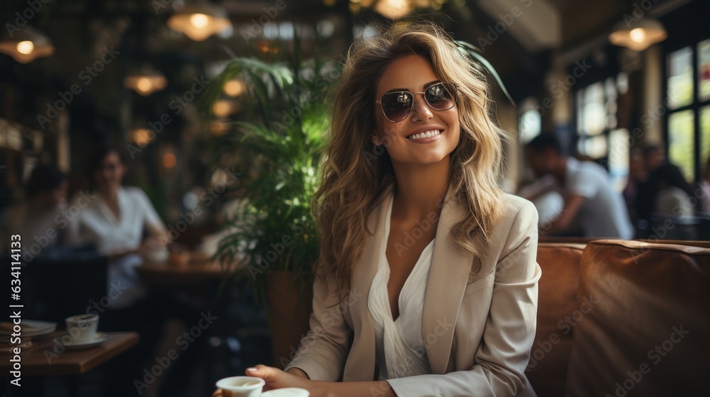 Beautiful business woman in coffee shop