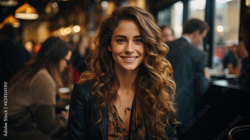 Beautiful business woman in coffee shop