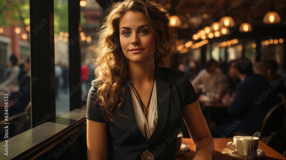 Beautiful business woman in coffee shop