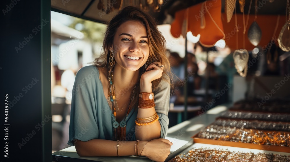 Beautiful woman in jewelry shop