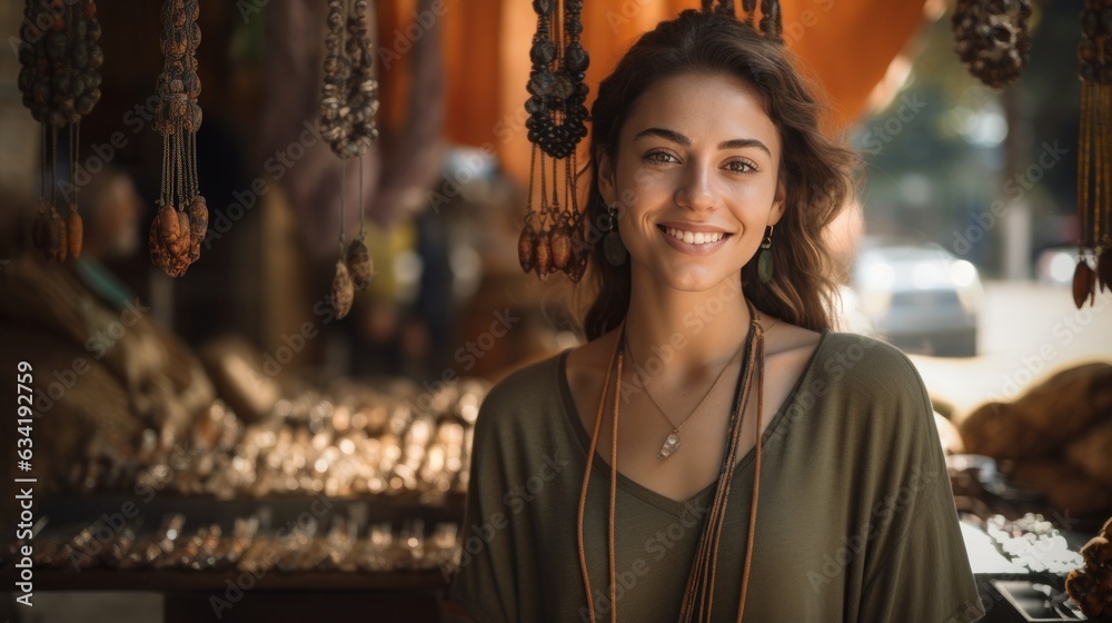 Beautiful woman in jewelry shop