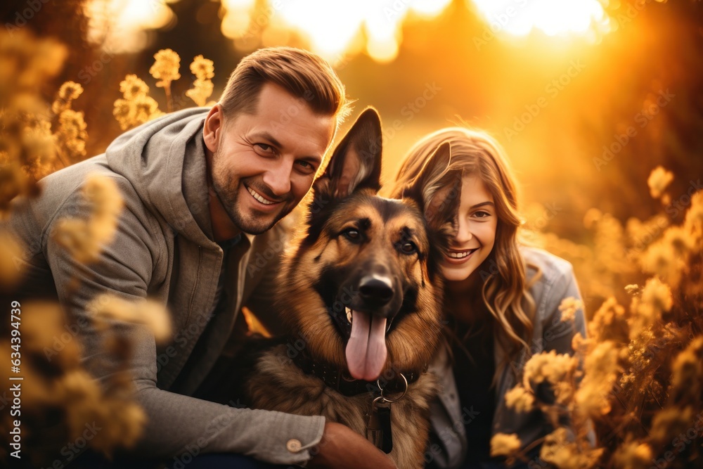 Happy family with dog