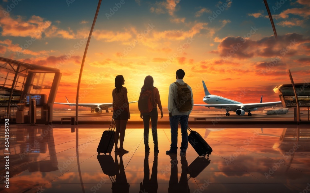 People waiting airplane in airport