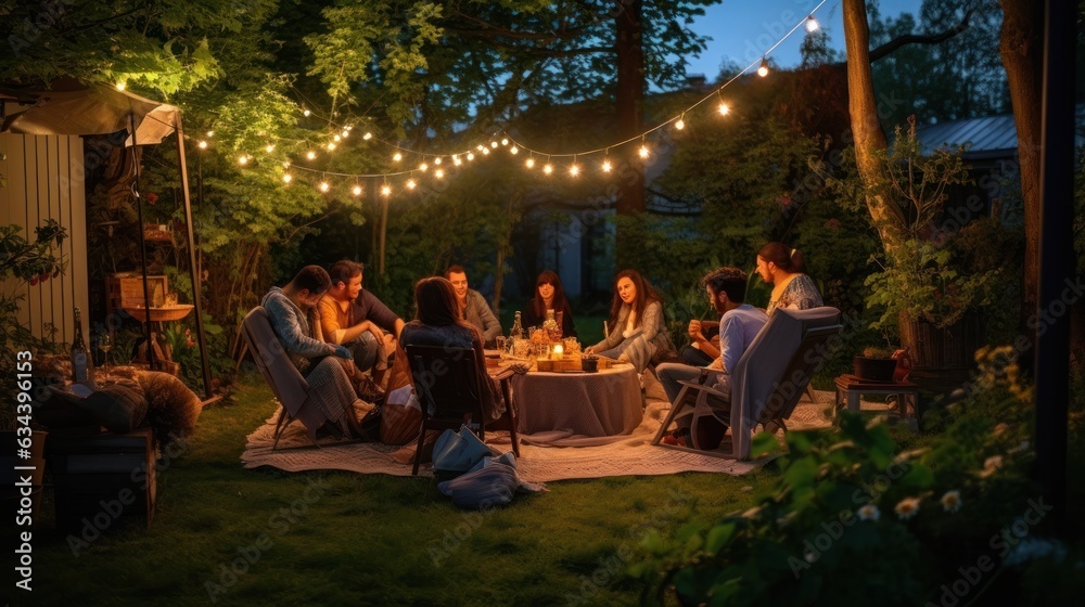 People in picnic in garden