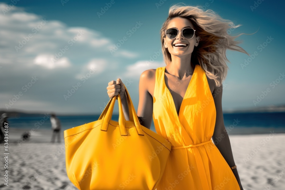 Girl in yellow dress on the beach