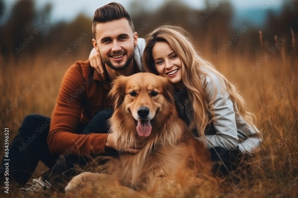 Happy family with dog