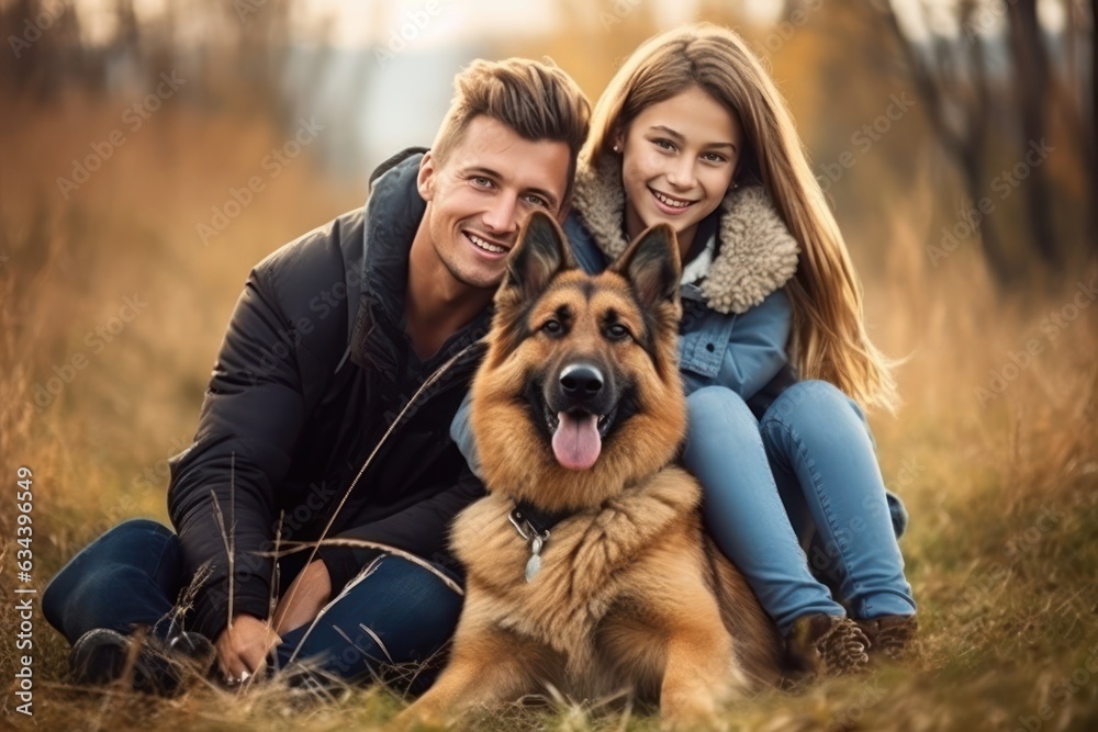 Happy family with dog