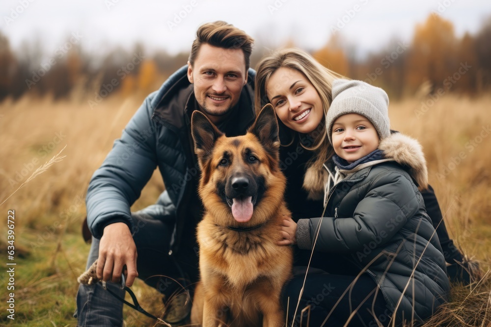 Happy family with dog