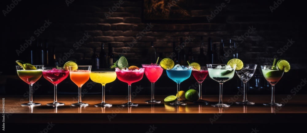 Alcohol cocktails in a row