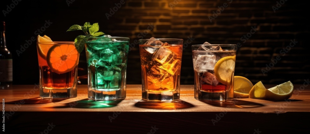 Alcohol cocktails in a row