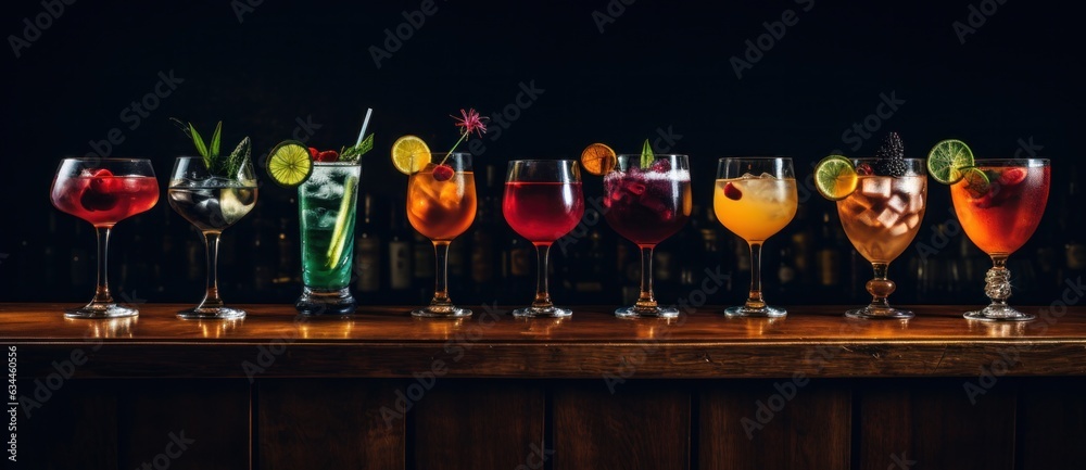 Alcohol cocktails in a row