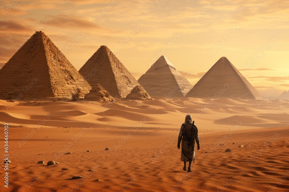 Egyptian pyramids in desert