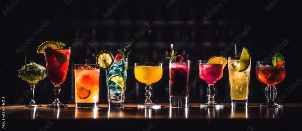 Alcohol cocktails in a row