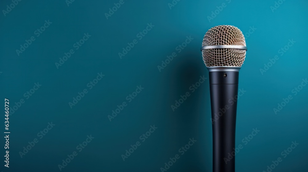 A professional microphone with a minimalist background