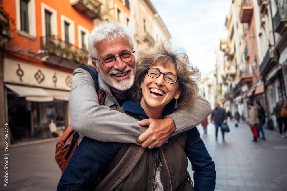 Happy eldest couple in the street