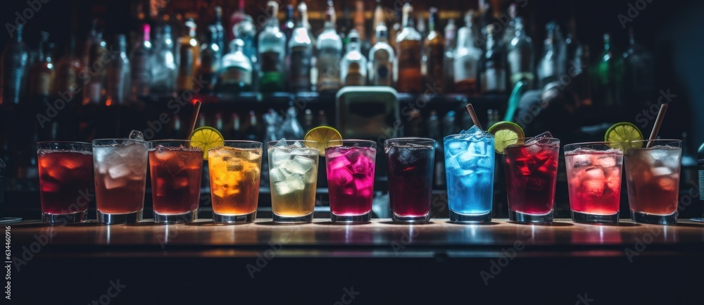 Alcohol cocktails in a row